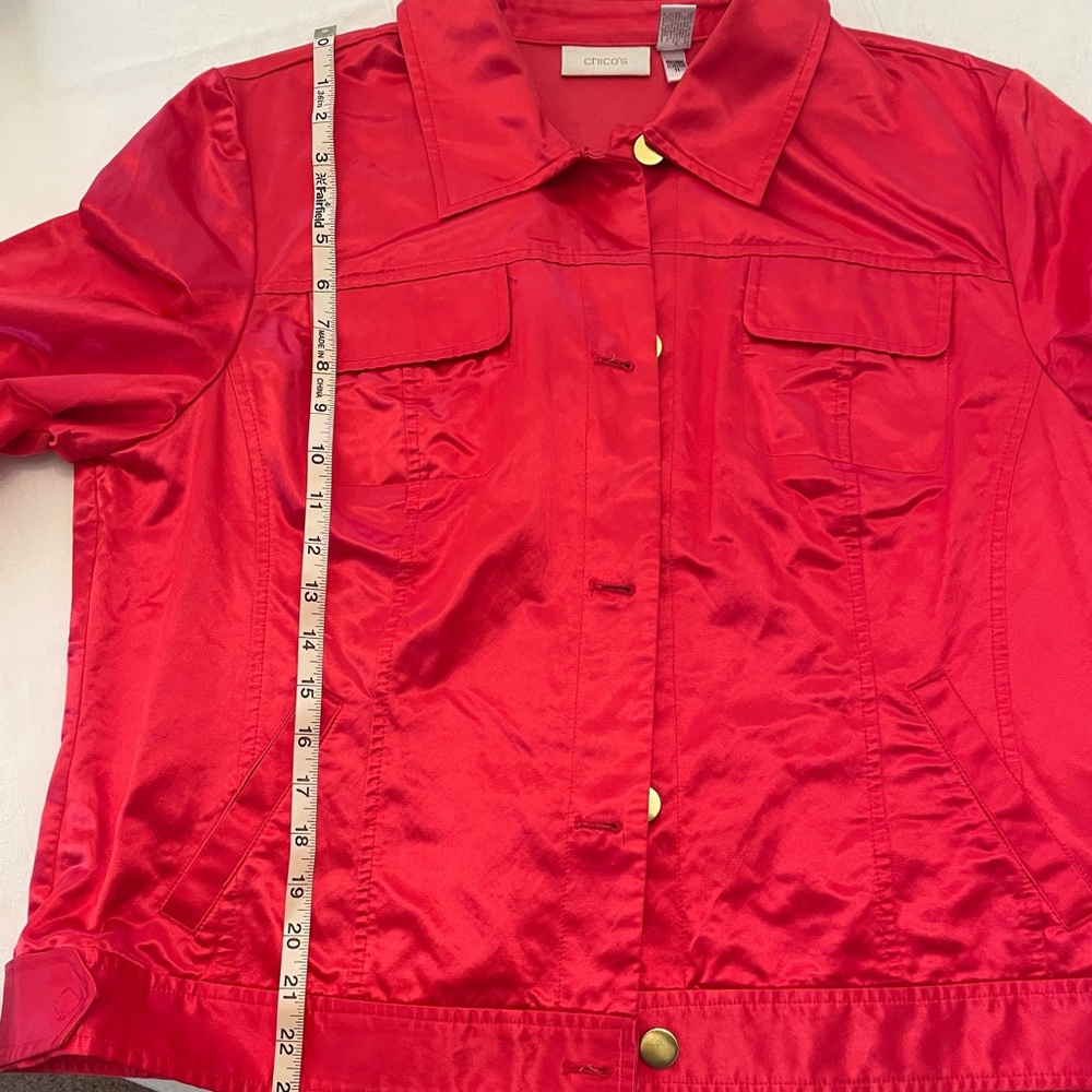 Chico’s sporty satin red long sleeve jacket size 3 - Picture 11 of 16